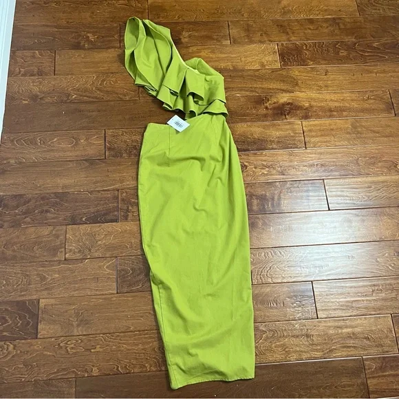 NWT Yaura Titi Green Linen Blend Ruffle Cutout Midi Dress Size 4 Small - Picture 9 of 10